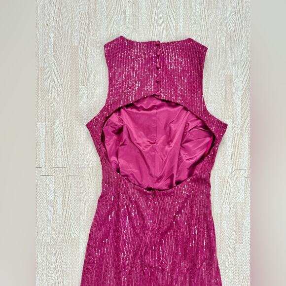 Alamour The Label Gown Dress Wedding Guest Magenta Sequin Glam Formal Prom Sz L - Picture 10 of 16